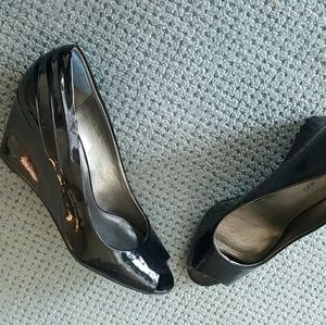 Bandolino Patent Peep Toe Wedges